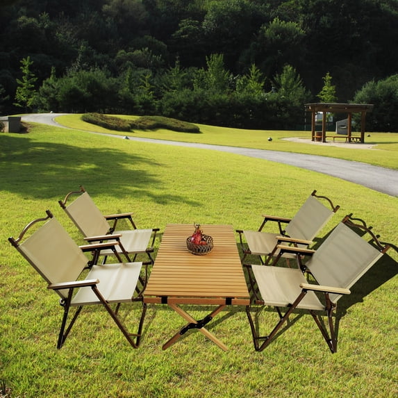 Multi-Function Foldable and Portable Dining Set, 1 Dining Table & 4 Folding Chairs, Indoor and outdoor universal, Natural 00002