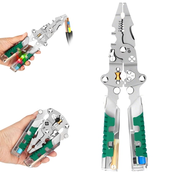 Multi Function Folding Electrician Pliers With Wire Stripping Cutting Crimping Voltage Testing Screwdriver Functions, Industrial Grade Chrome Vanadium Steel Durable Construction,