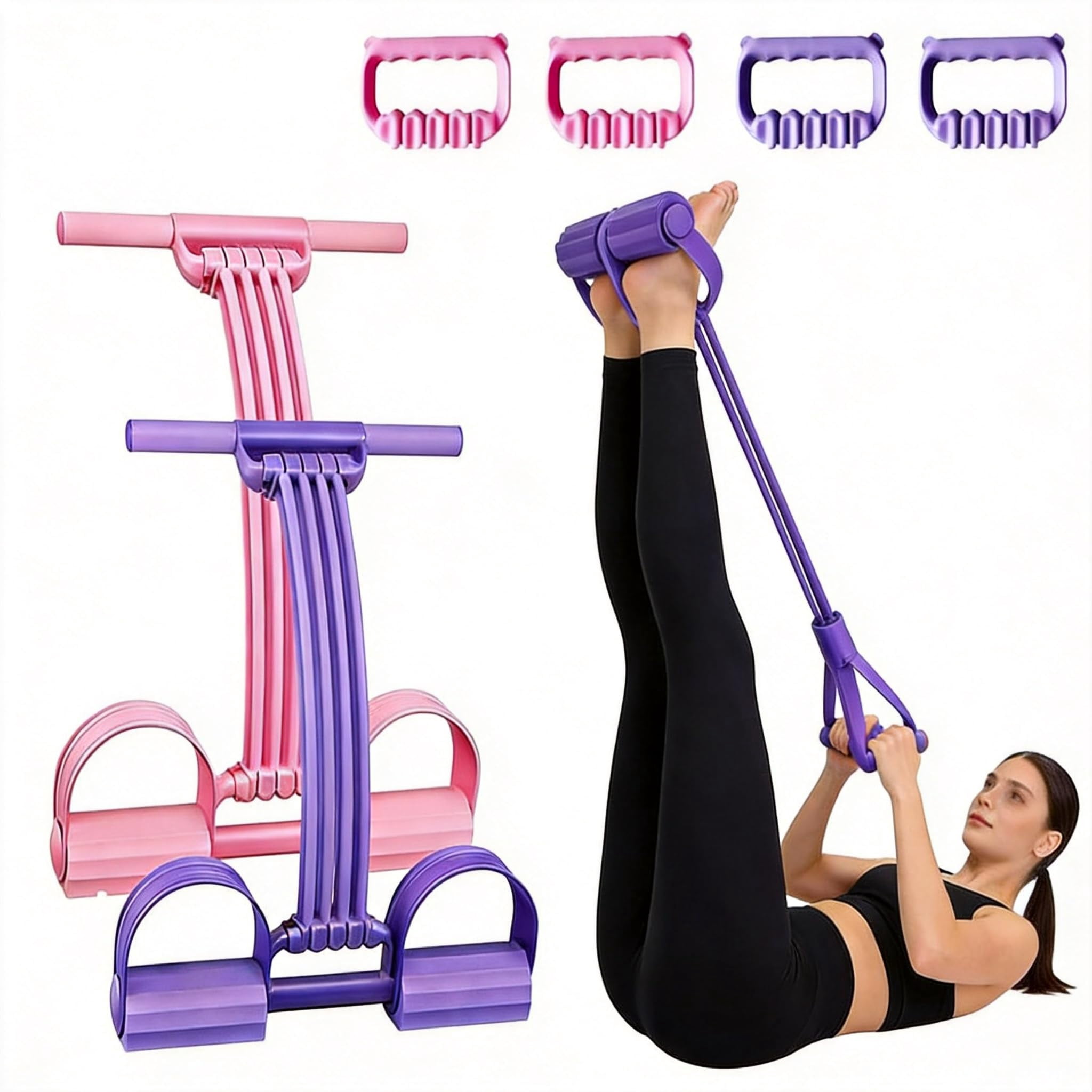 Multi-Function Foot Pedal Exercise Band, 8-Tube Strong Latex Resistance Pull Rope with Handle, Home Gym Fitness Tool for Body Shaping Strength Training