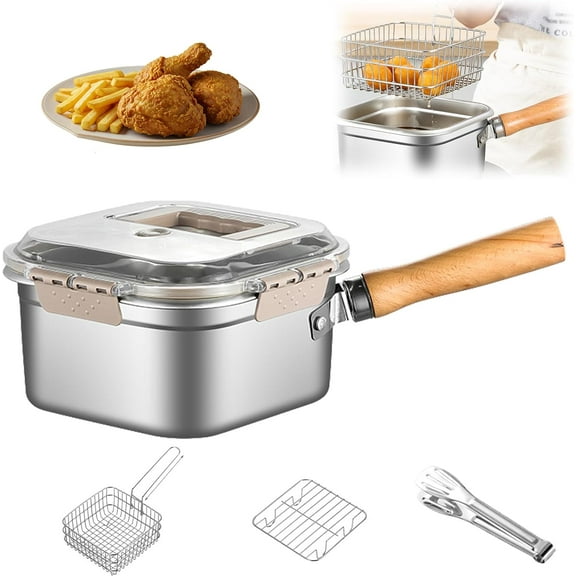Multi-Function Frying Cooker Set - Fryer, cooker, Fresh Keeping & Vegetables Washing, Stainless Steel Deep Fryer Pot With Basket, Portable Outdoor Cooking Pot (Frying Cooker +Basket+ Food Tongs)