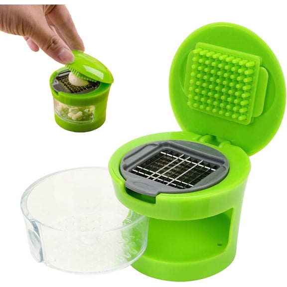 Multi-Function Garlic Presser, Garlic Mincer Slicer Dicer, Grater Crusher Press for Home, Manual Onion Chopper, Vegetable Chopper, Kitchen Gadget Storage Container