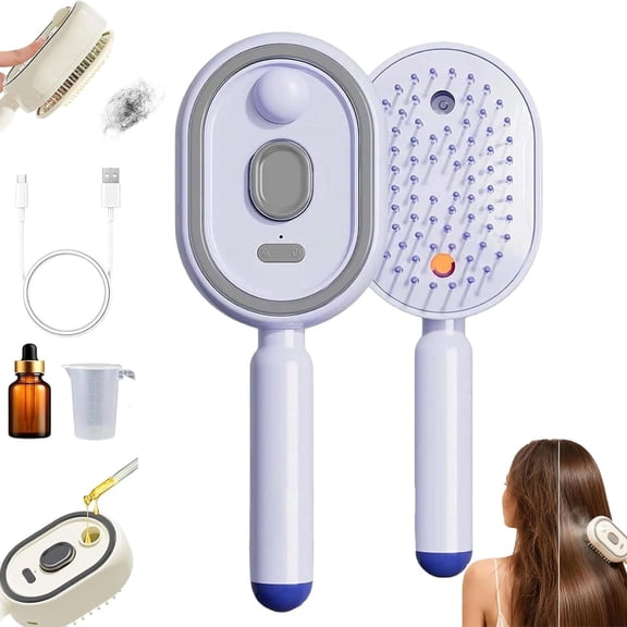 Multi-Function Hair Mist Spray Comb, Electric Steam Brush for Hair, 3-in-1 Electric Mist Spray Hair Brush, Anti-Tangle, Anti-Static Styling Tool for Dry Frizzy Hair (Pruple)