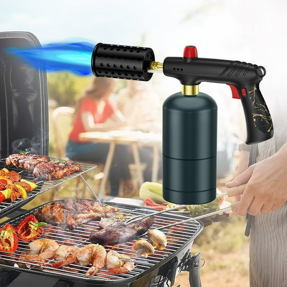 Multi-Function Kitchen Flamethrower, Adjustable Flame Torch for Camping or Baking, Stainless Steel Nozzle with Safety Lock for Outdoor Use, Gold