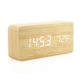 thumbnail image 1 of Multi-Function LED Alarm Clock with USB Power Supply, Voice Control, Timer, Thermometer - （Bamboo and wood white characters）, 1 of 5