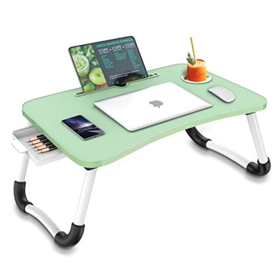 Multi-Function Laptop Bed Table with Storage Drawer and Cup Holder, Lap Desk Stand Tray for Eating, Reading and Working