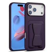 Multi-Function Leather MagSafe Case with Card Holder and Stand for iPhone 17 Pro Max - Purple