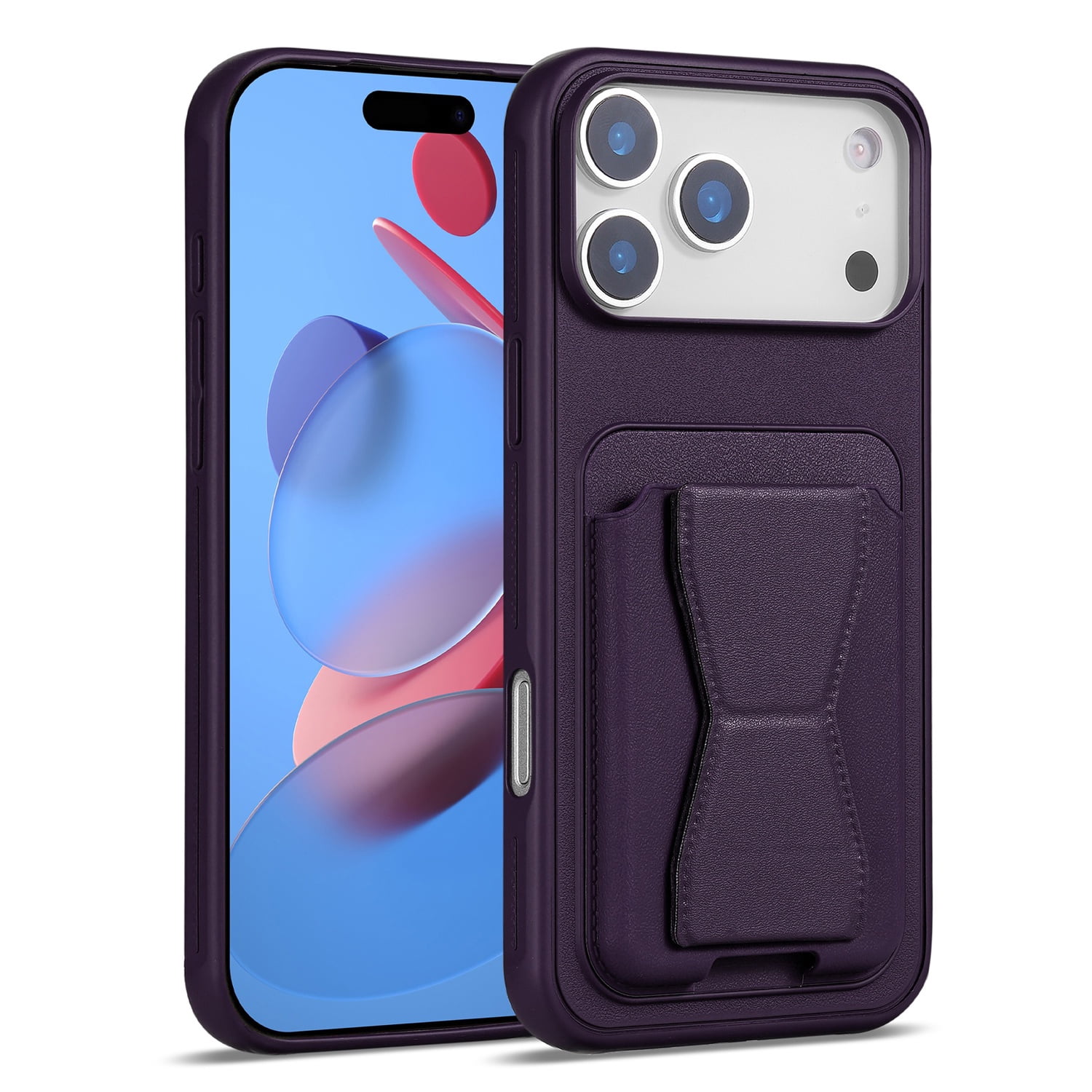 Multi-Function Leather MagSafe Case with Card Holder and Stand for iPhone 17 Pro - Purple
