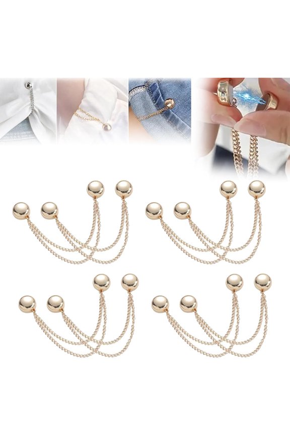 Multi-Function Magnetic Clothing Clips, 2024 New 8PACK Powerful Hijab Magnets with Chain, Magnetic Clothing Shawl Clips, Multi-Function Clothing Clips, Magnetic Shirt Accessories (8PACK Gold)