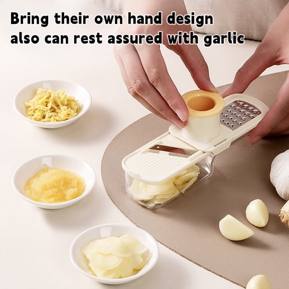 Multi-Function Mandoline Vegetable Garlic Cutter Chopper Shredder Grinder Stainless Steel Blade Food-Grade Safe Compact Easy-to-Clean Home Chef Cooking Enthusiasts Meal Prep(Beige)