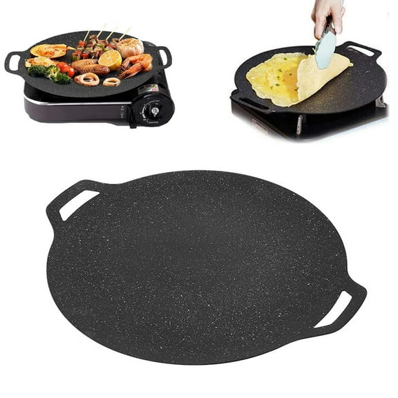 Multi-Function Medical Stone Grill Pan Non-Stick Pan,Non-Stick Coating Frying Pan,Round BBQ Griddle with Handle - 34cm