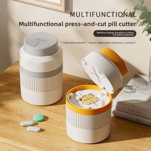 Multi-Function Medicine Organizer Pillbox with Press-Type Cutter & Crusher