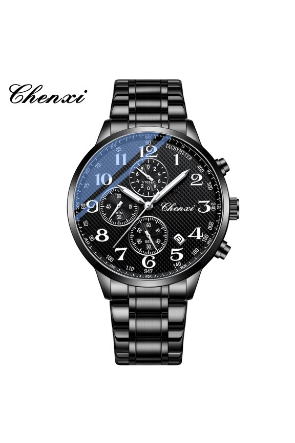 Multi-Function Men's Watch Real Three-Eye Six-Hand Calendar Chronograph Steel Band Quartz Watch Business Fashion Men's Wristwatch Men's Watch