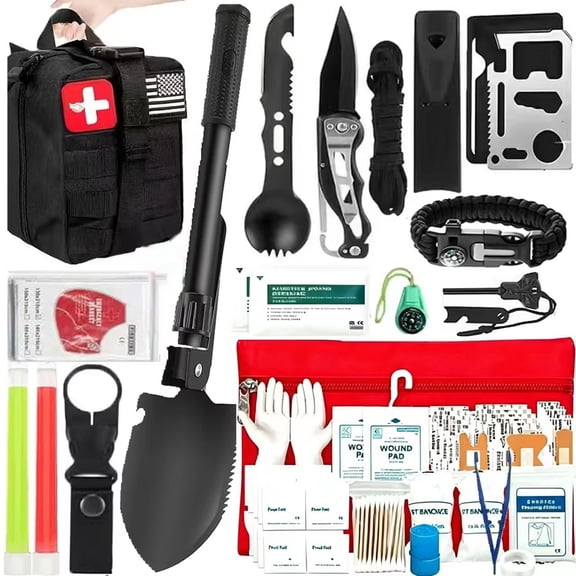 Multi-Function Outdoor Survival Kit Emergency First Aid Supplies Tactical Survival Tool Pouch for Hiking Camping Wilderness Adventure,G