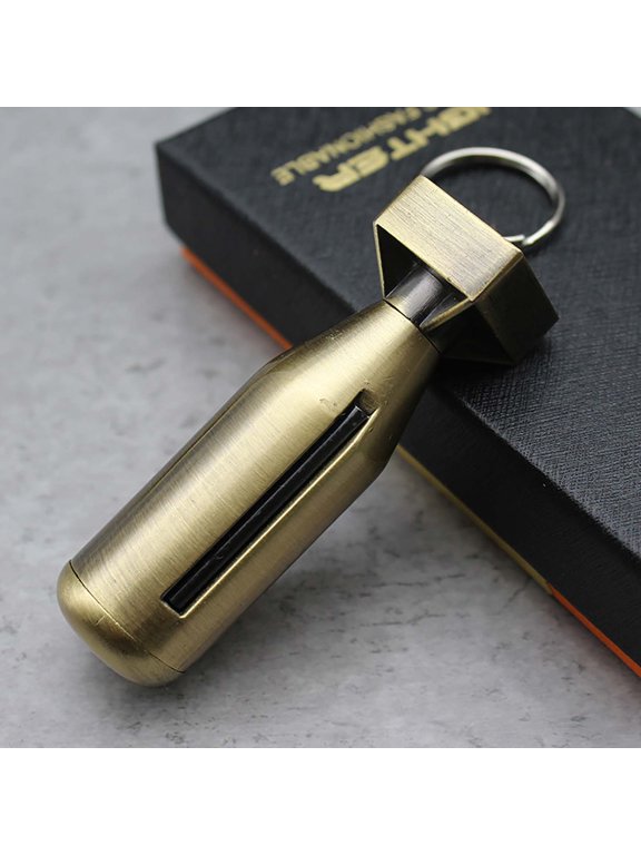 Multi-Function Permanent Matches with Keychain Bottle Opener, ZzCityTK All-Weather Kerosene Lighter Portable Pendant Flinting Tool, Compact Outdoor Fire for Camping Hiking Emergency, Gold