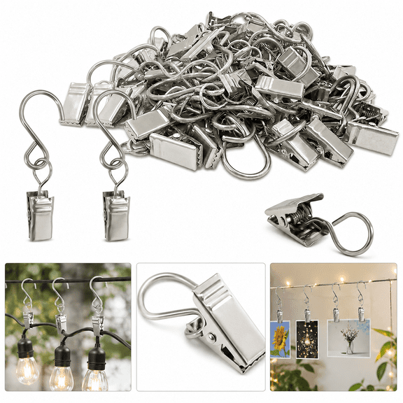 Hooks Curtain Clips, Durable and Versatile for Hanging Photos, Cards, Lights, and Decorations, Ideal for Home, Office, Parties, and Events, 50-Pack