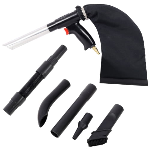 Multi-Function Pneumatic Vacuum Blower Tool, 2-in-1 Hand Held Air Vacuum & Blow Gun with Rubber Hose, Bristle Brush & Dust Collection Bag for Auto Detailing, Garage Cleaning