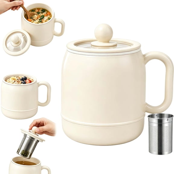 Multi-Function Portable Electric Stewing Cup, 27 oz Mini Cooker, 6-in-1 Liner, 12H Keep Warm, for Soup Porridge Rice Tea Oatmeal, Office Dorm Travel