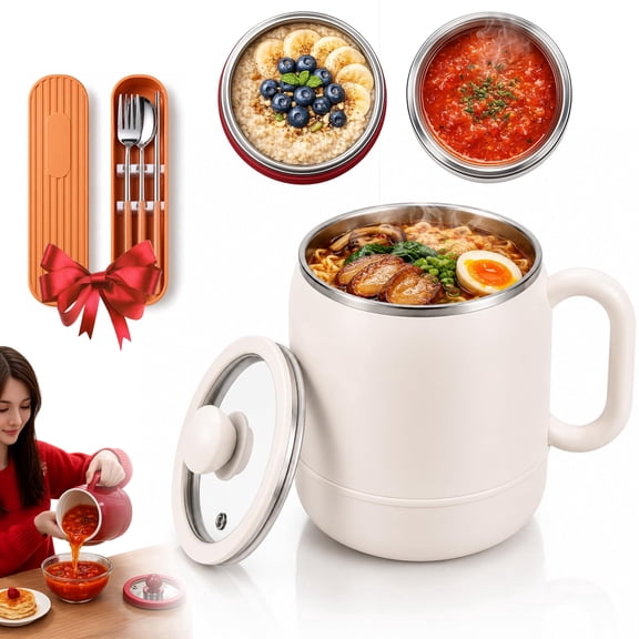 Multi-Function Portable Electric Stewing Cup, Ceramic Inner Pot, 6-in-1 Personal Cooker with 12H Keep Warm Timer and Smart Touch Control for Soup, Porridge, Rice, Milk and Noodles