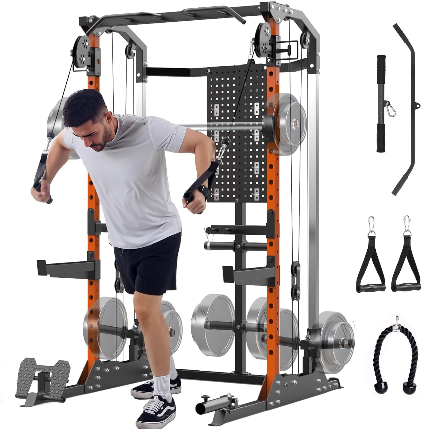 Multi-Function Power Cage 2000LB Capacity w/ Dual Independent Pulley ...