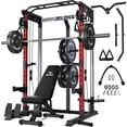 thumbnail image 1 of Multi-Function Power Rack Cage,2000lbs Dual Pulley Cable Crossover Machine with J Hooks, Dip Bars & Landmine for Home Gym with Barbell and Weight Bench and 190LB Plates, 1 of 5