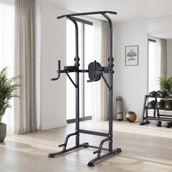 Multi-Function Power Tower Pull Up Bar Station with Backrest, Adjustable Height Strength Training Equipment for Gym, Heavy Duty Pull Up Dip Station