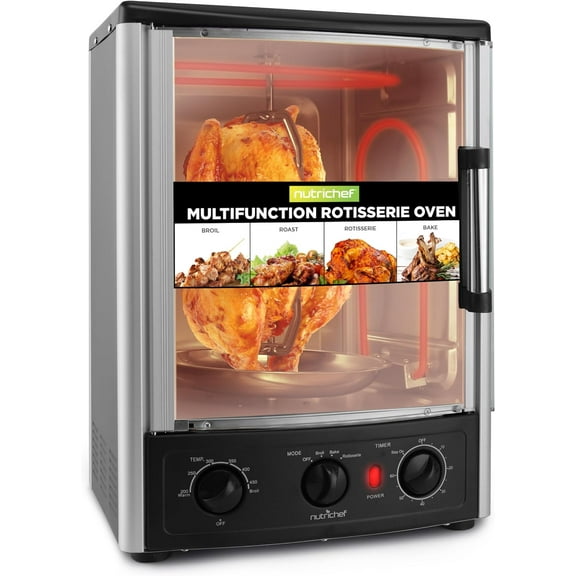Multi-Function Rotisserie Countertop Oven | 24 Quart Vertical Glass Door Convection Oven, for Rotisserie Roasting & Broiling | Timer & Temperature Control | 13.4 x 12.2 x 18.9