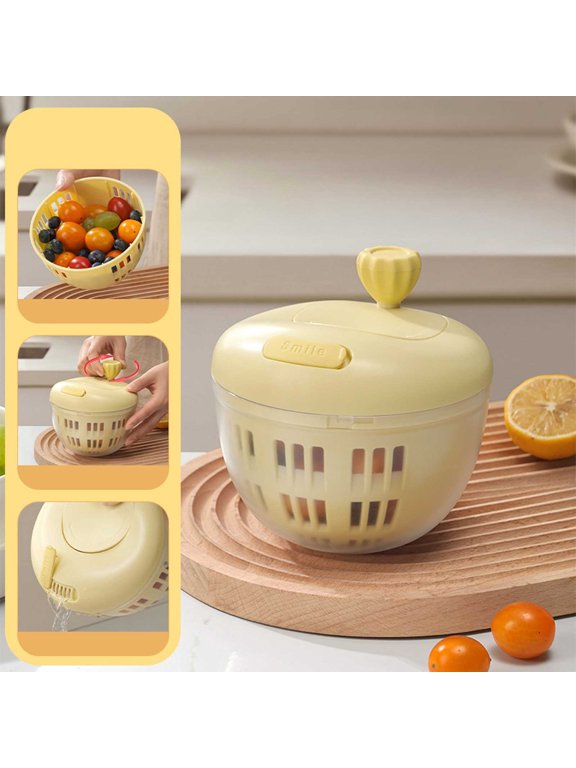 Multi-Function Salad Spinner With Non-Skid Base Vegetable Dryer Fruit Washer Serving Bowl Kitchen Tool For Healthy Meal Prep With Double Lock Design(Yellow)