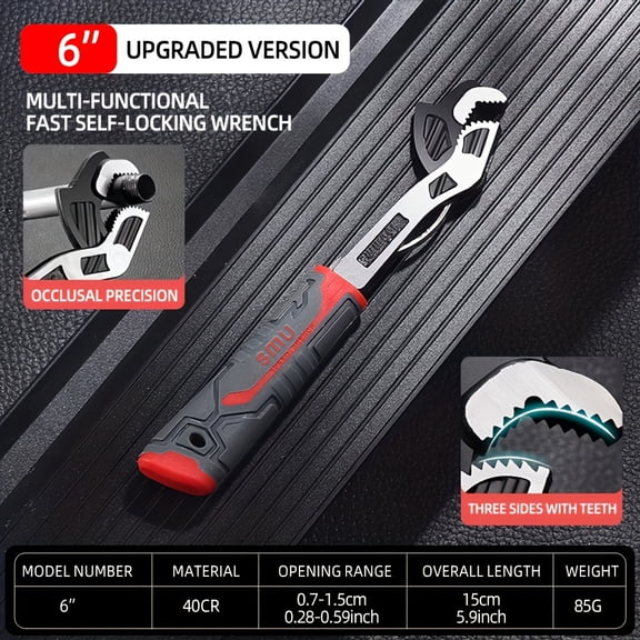 Multi-Function Self-Locking Wrench Self-Adjusting Tube Wrench 6/8/10/12 Inch Self-Locking Wear-Resistant Anti-Slip Handle Chromium-Vanadium Alloy Steel