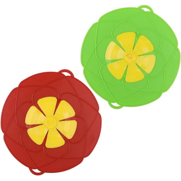 Multi-Function Silicone Boil Over Safeguard Spill Stopper 2 Pack Pot Pan Lid Cover Kitchen Cooking Tool Green Red