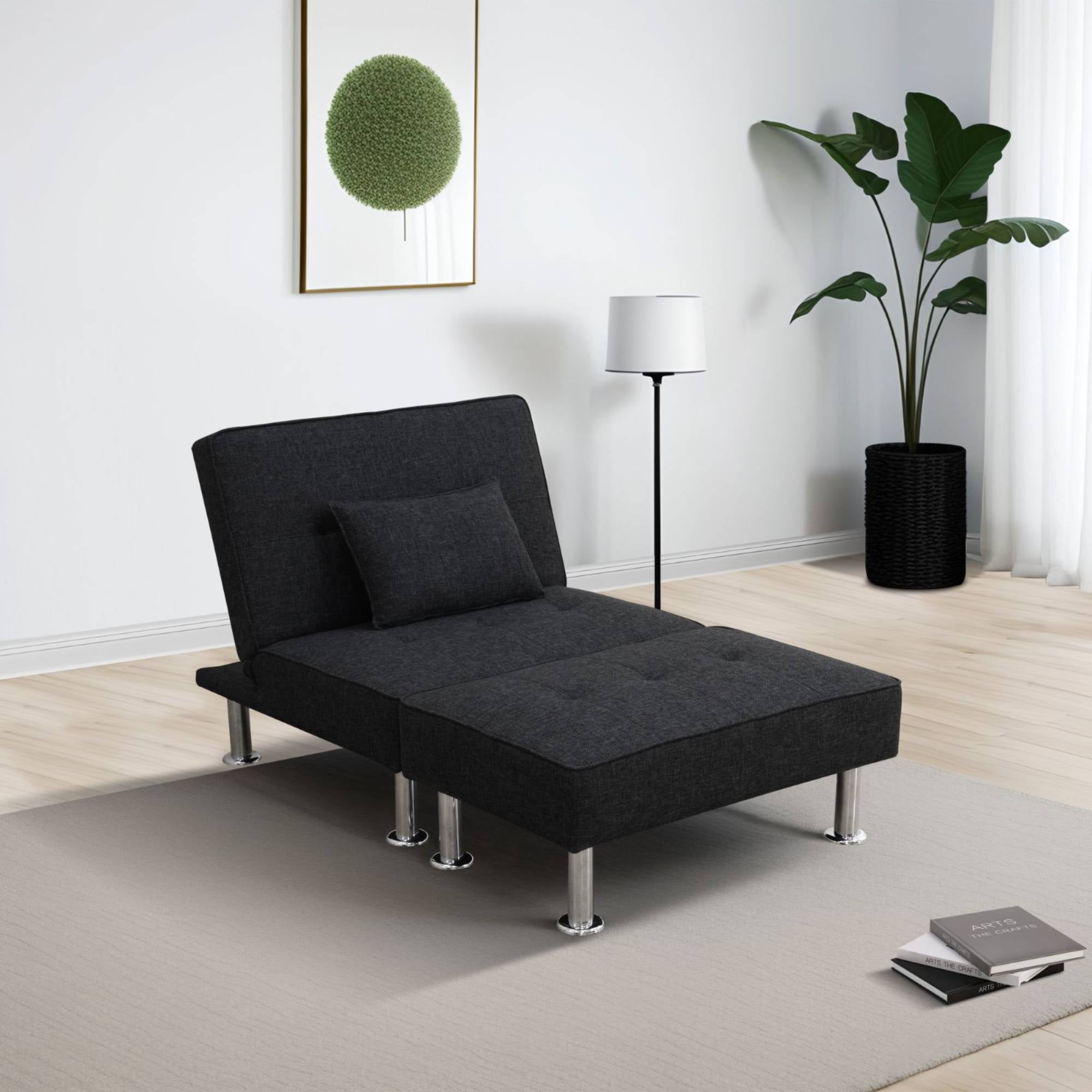 Multi-Function Single Sofa Bed Breathable Linen Futon Couch Bed with Adjustable Backrest Modern Convertible Chair for Living Room Apartment, Black