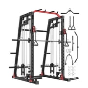 Multi-Function Smith Machine Home Gym with Squat Rack, Bench Press, Cable Crossover, Pull-Up Bar, Landmine, 2000 lb Capacity.