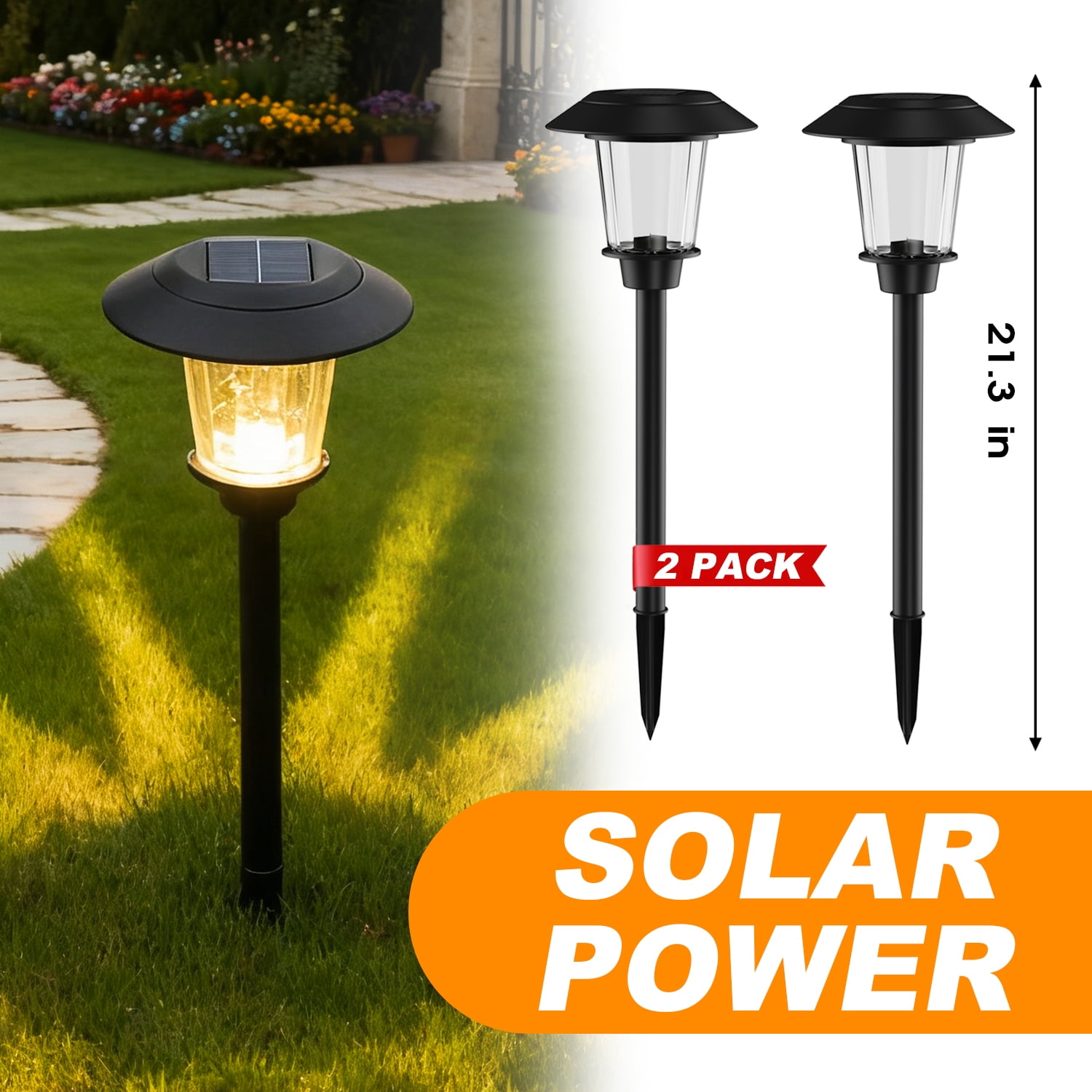 2 pack Solar Ground Lights Outdoor, IP65 Waterproof LED Ground Lights with 2 Modes (Steady & Rotating), Bright Solar Powered Pathway Lights for Garden, Lawn & Landscape Decoration