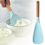 Multi Function Spoon,Silicone Long Head Cooking & Serving Spoon with Wooden Handles,Multi-Functional Design,Silicone Rounded Spatula for Mixing,Scoop,and Scrape,Great for Stir Frying,1PCS