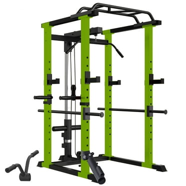 Multi-Function Squat Rack Power Cage, Home Adjustable Pullup Squat Rack, 1000Lbs Capacity Comprehensive Fitness Barbell Rack, for Garage Workout & Home Gym, Black+Green