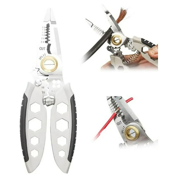 Multi Function Stripping Pliers | 7-Inch Manual Electrical Wire Stripper Tool with Crimping Cutting Blades | Ergonomic Non-Slip Rubber Grip Handle | 1-Pack