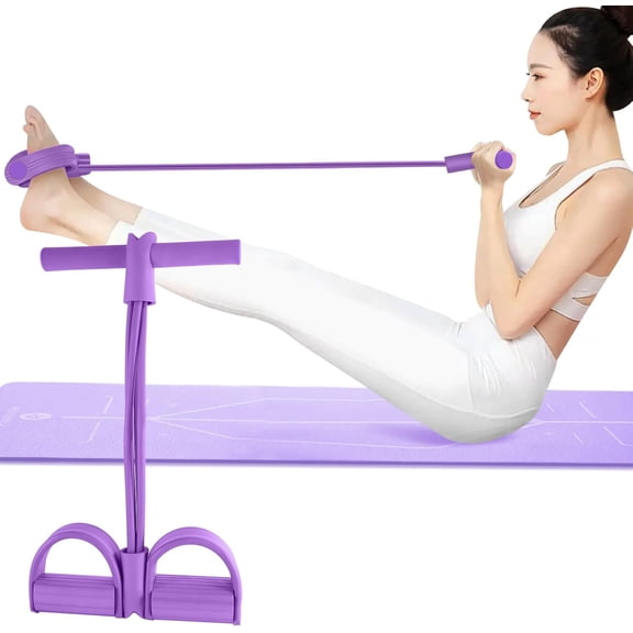 Multi-Function Tension Rope – 4 Tube Resistance Bands with Handles – Sit Up Exercise Equipment Home Gym Tummy Trainer for Men Women - purple