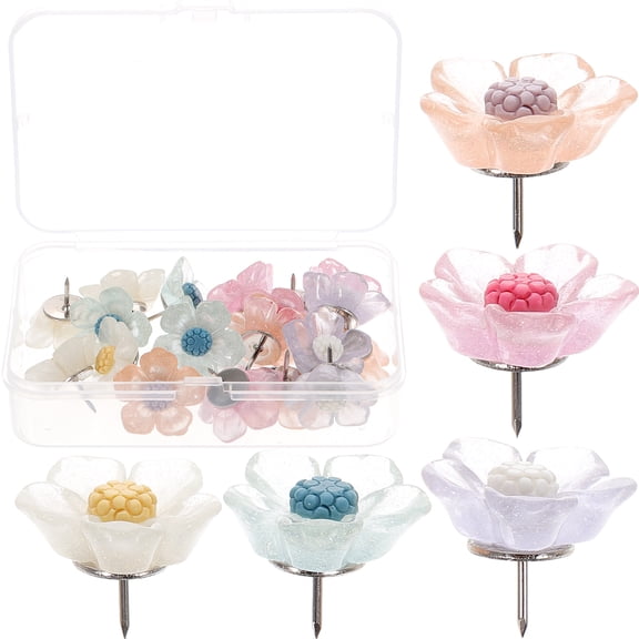 Supvox 20Pcs Assorted Color Flower Shaped Pushpins Multi Function Thumbtacks for Home Use