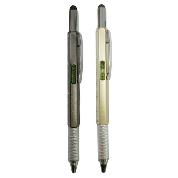 Multi-Function Tool Pen Level Scale Touch Screen 6In1 Metal Ballpoint Pen Gold Fangkenuo