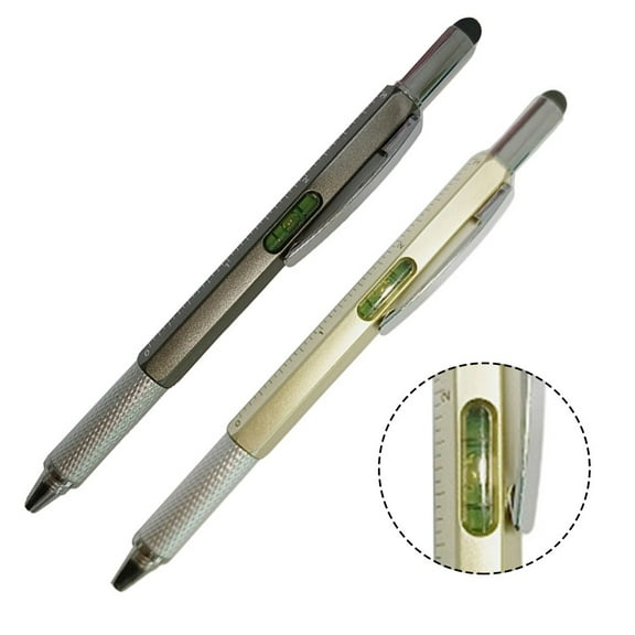 Multi-Function Tool Pen Level Scale Touch Screen 6In1 Metal Ballpoint Pen Gold Smile Home
