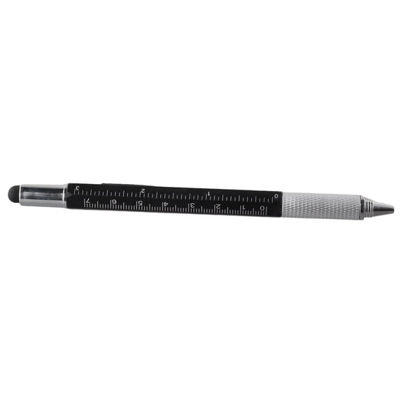 Multi-Function Tool Pen for Spirit Level Scale Touch Screen 6In1 Metal Ballpoint Pen Black