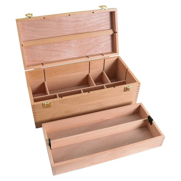 Multi-Function Unfinished Beechwood Artist Tool Storage Box with Removable Tray & Locking Clasps - Protect and Organize and Transport Paints, Pencils, Tools & Supplies