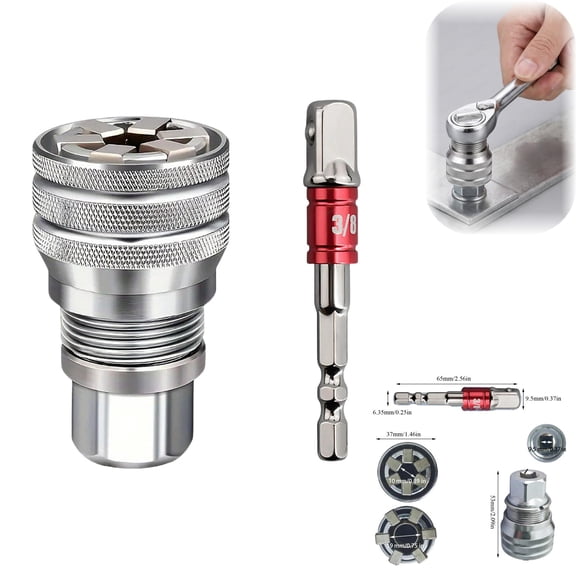Multi-Function Universal Socket & Bolt Extractor Set,10-19mm Self-Adjusting Grip with 3/8" Adapter for Drill/Ratchet (2Pc)