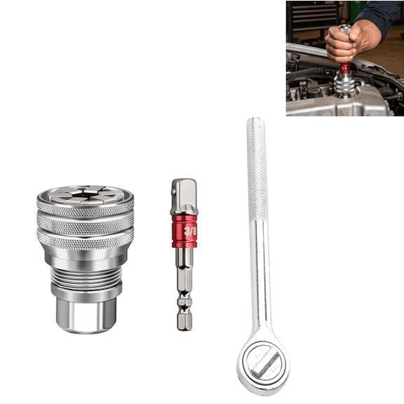 Multi Function Universal Socket Wrench Tool, Adjustable Magic Socket with 3/8 Extension Bar, Red Socket Adapter for Power Drill Kit (B)