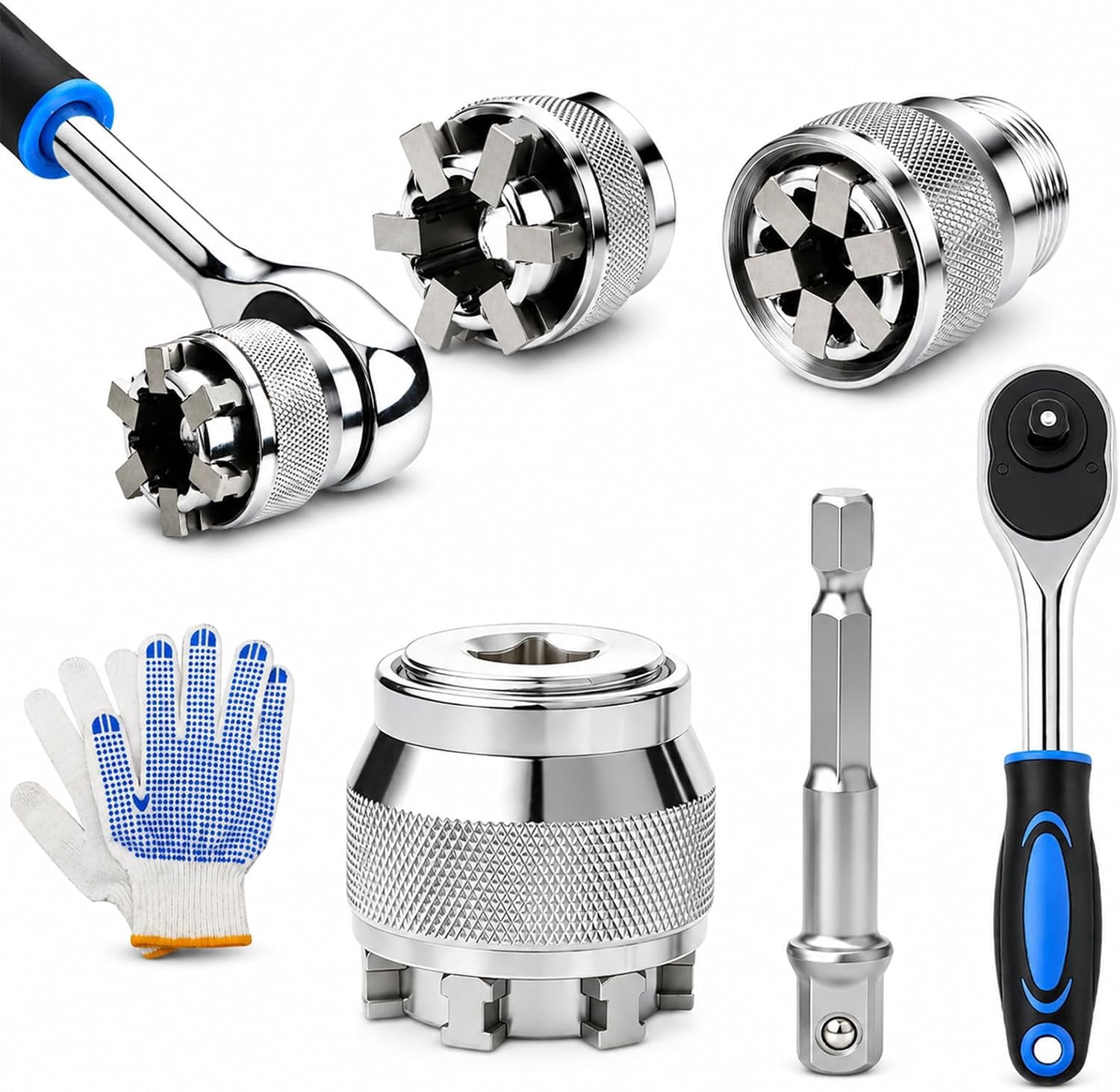 Multi-Function Universal Socket Wrench Tool, Self-Adjusting 3/8