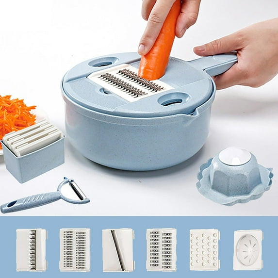 Multi-Function Vegetable Cutter with 6 Stainless Steel Blades for Shredding Slicing Grating Potatoes Carrots Kitchen Food Prep Tool 1-Piece