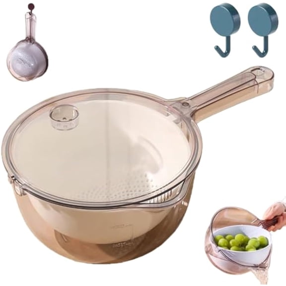 Multi-Function Vegetable & Fruit Draining Basket, Fruit Washing Bowl with Strainer, 3 In 1 Multifunctional Fruit and Vegetable Washing Bowl, Fruit Drainer Container with Handle and Cover (Gray)