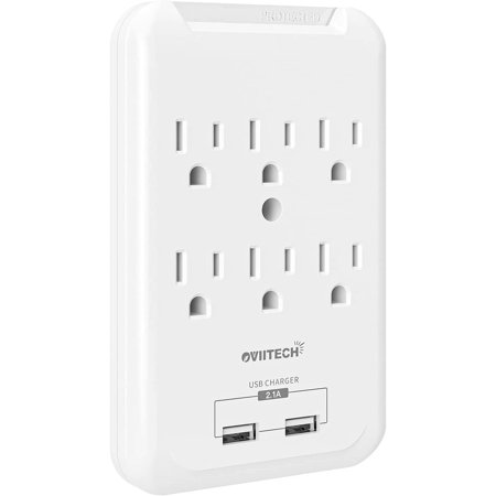 Multi-Function Wall Mount Outlet Adapter, Surge Protector Charging Station, Dual 2.1AMP USB Charging Ports,6