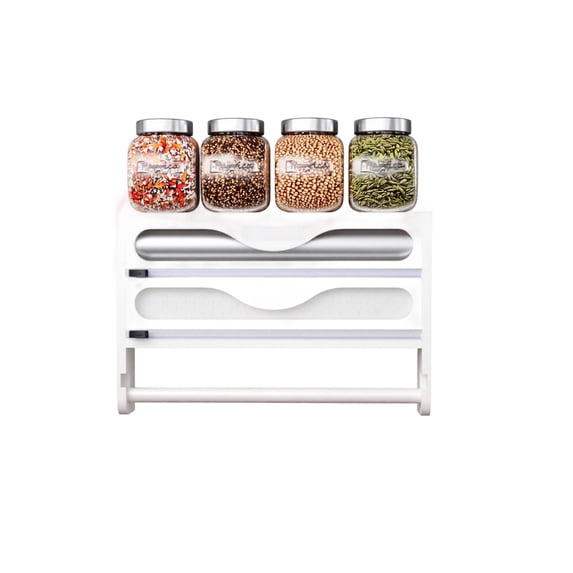 Multi-Function Wall Mount Plastic Wrap and Foil Cutter 3-Tier Storage ...