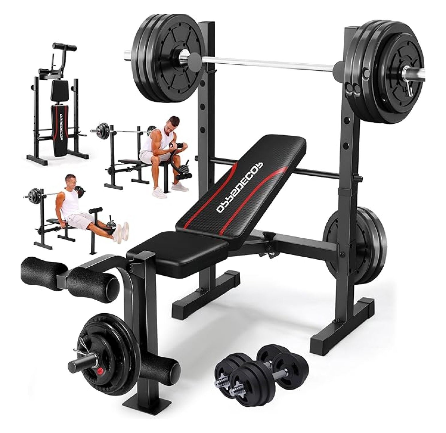 Adjustable Squat Rack For Home Gym - Multi-Function Barbell Rack With 600lbs Capacity & Safety Spotter Arms