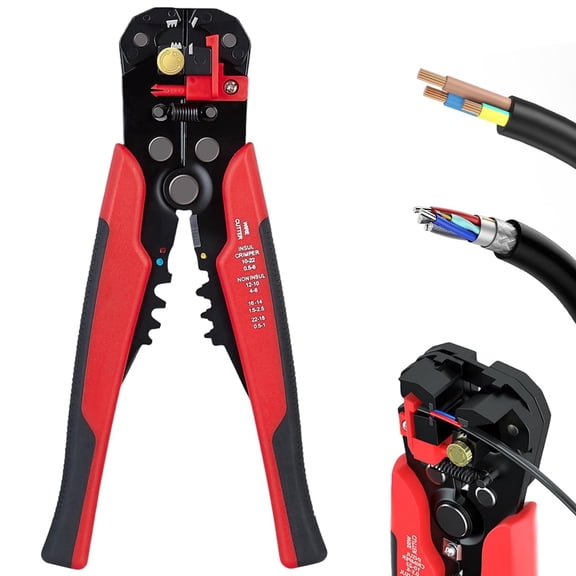 Multi-Function Wire Stripper-3 in 1 Automatic Wire Stripping Tool-10-24 AWG Wire Cutter for Electrical Cable Cutting,Crimping Tools(Red)